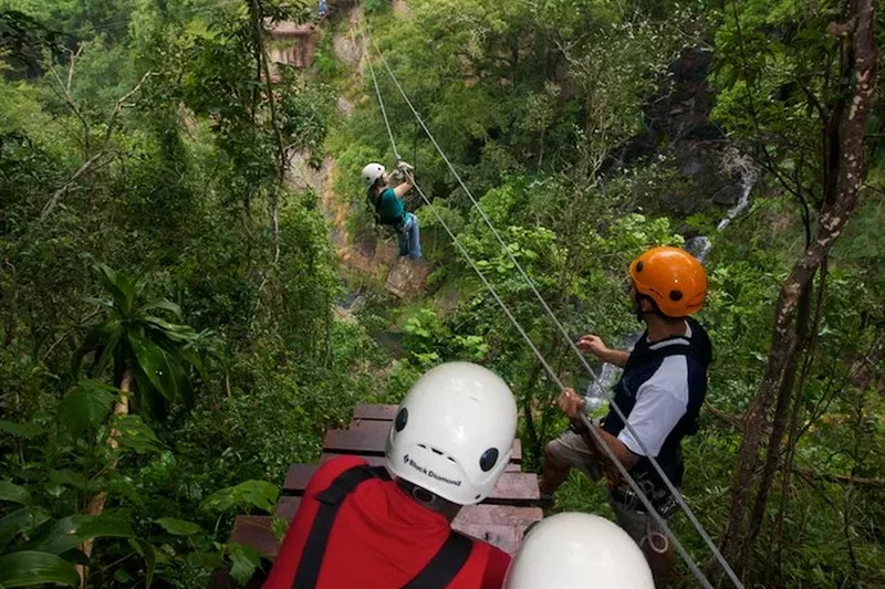 Tourists zip lining Magoebaskloof canopy tours in Tzaneen