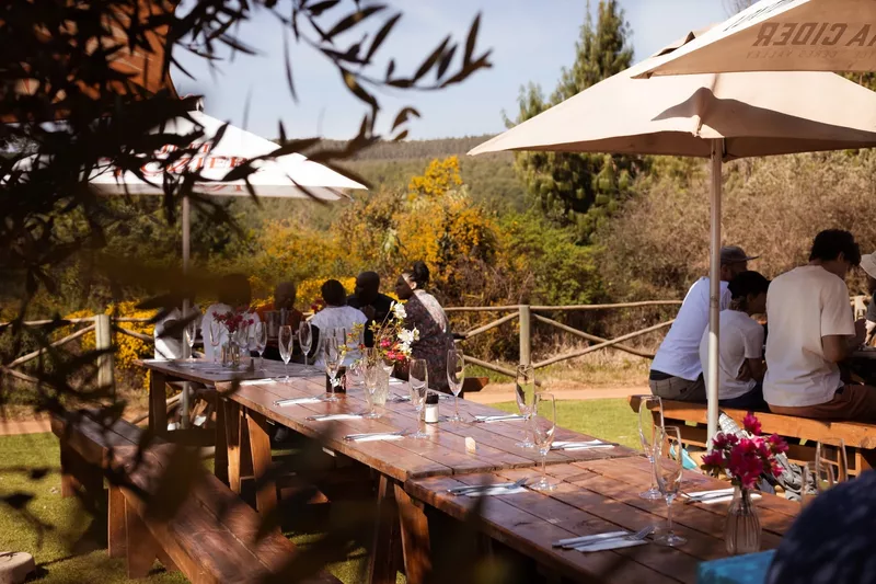 Outdoor dining deck at zwakala brewery in Magoebaskloof