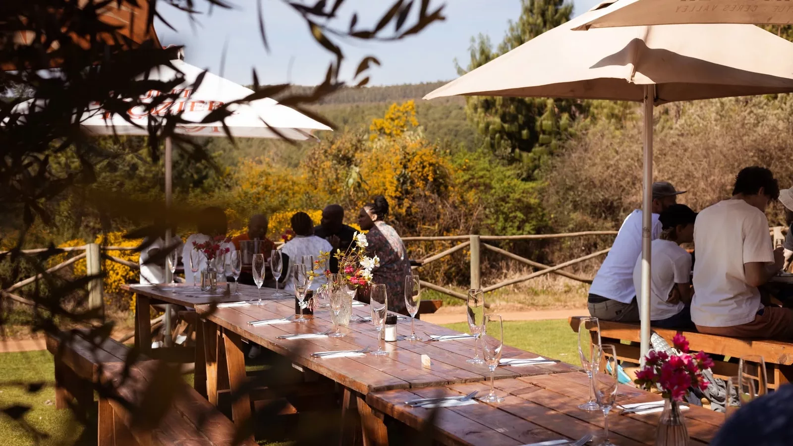 Outdoor dining deck at zwakala brewery in Magoebaskloof