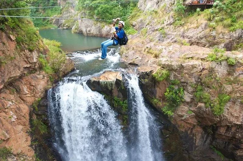 Tourist zip lining Magoebaskloof canopy tours in Tzaneen