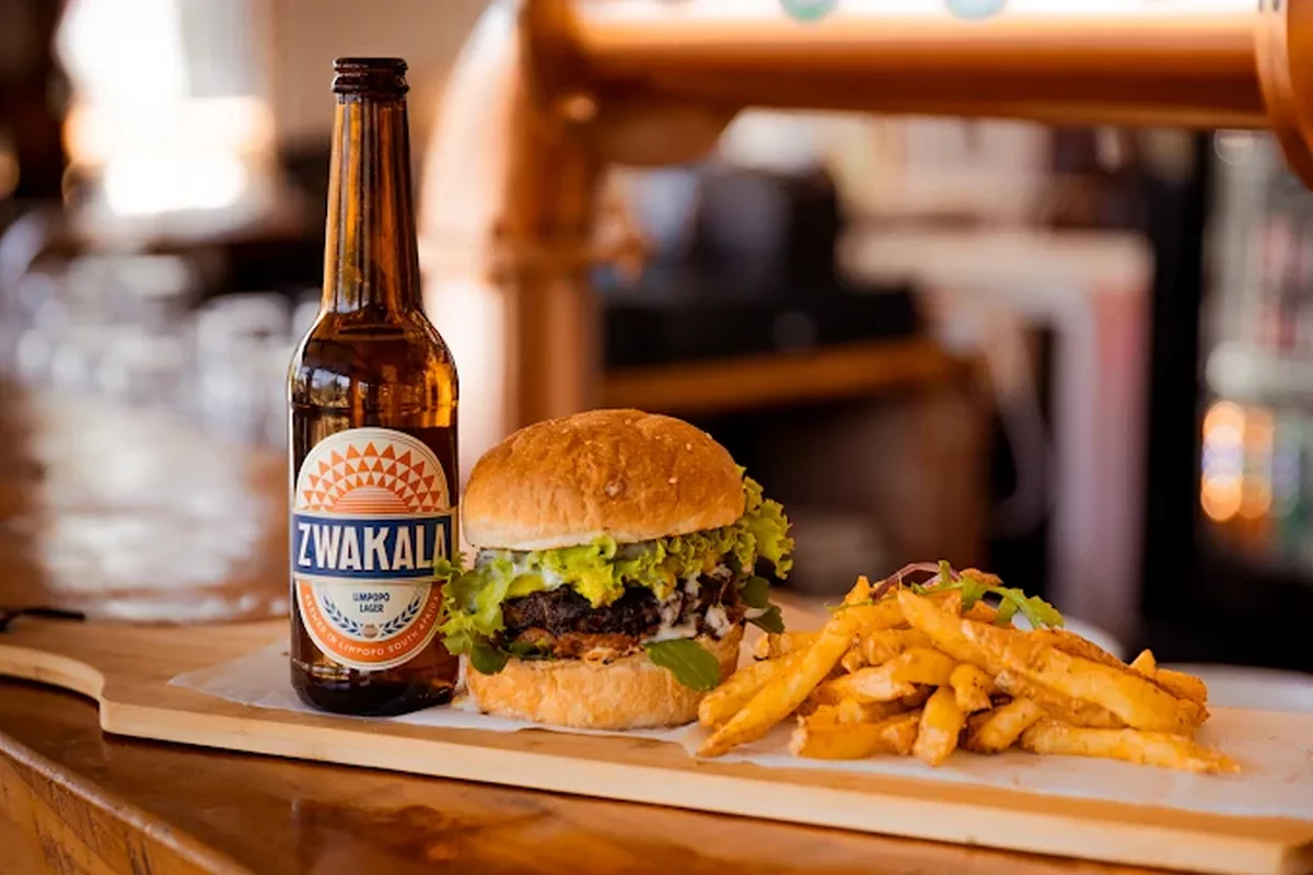 Burger fries and craft beer at zwakala brewery in Magoebaskloof